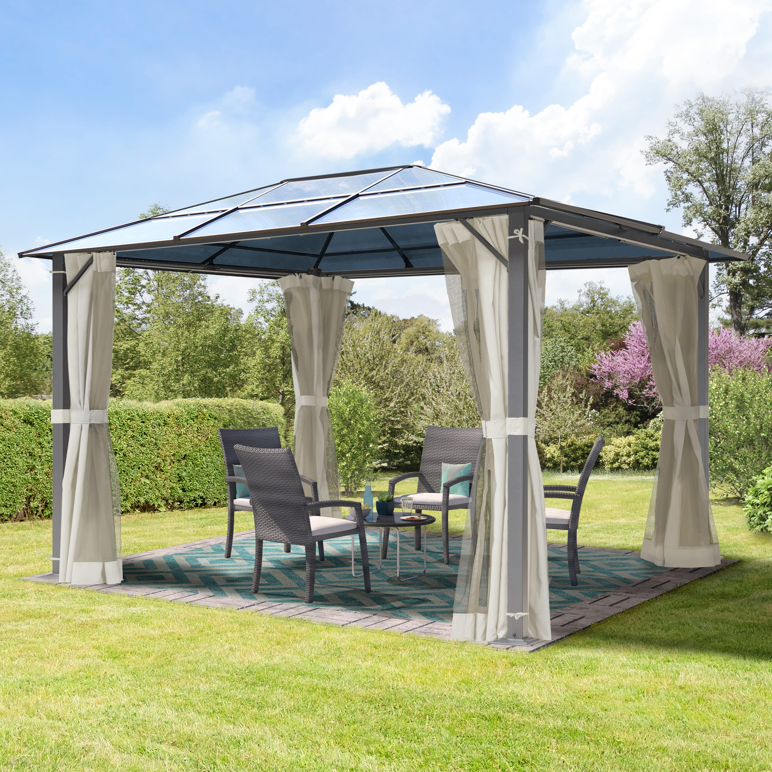 TOOLPORT 3x3,65m Hardtop Gartenpavillon, inkl. 4 Seitenteile, Cream - (300199)