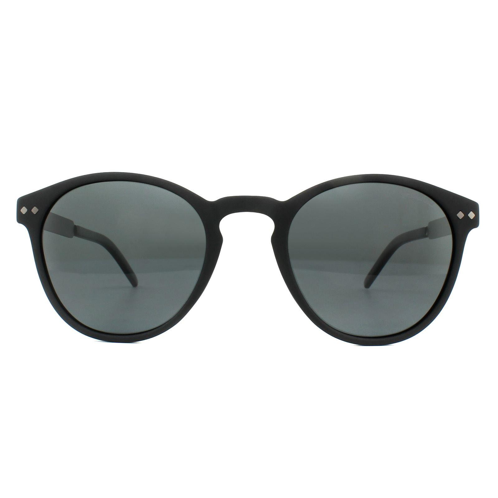 Polaroid ronde unisex glanzende zwart grijze gepolariseerde zonnebril