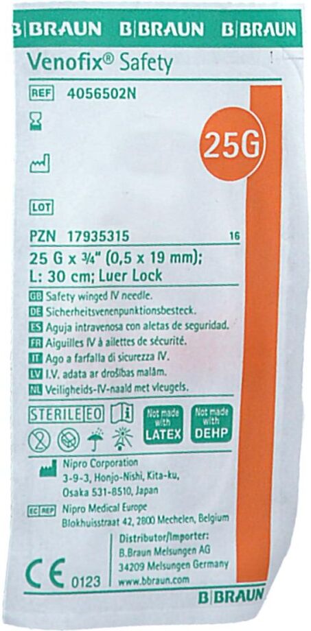 Venofix Safety Venenpunkt.25 G 0,5x19mm 30cm Orang