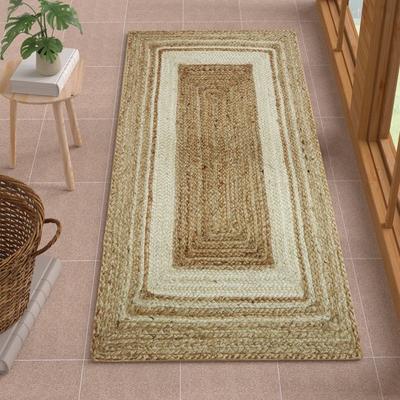 Maxax Jute Hand Braided Zigzag Stitch Natural Fibers Farmhouse Style Area Rug