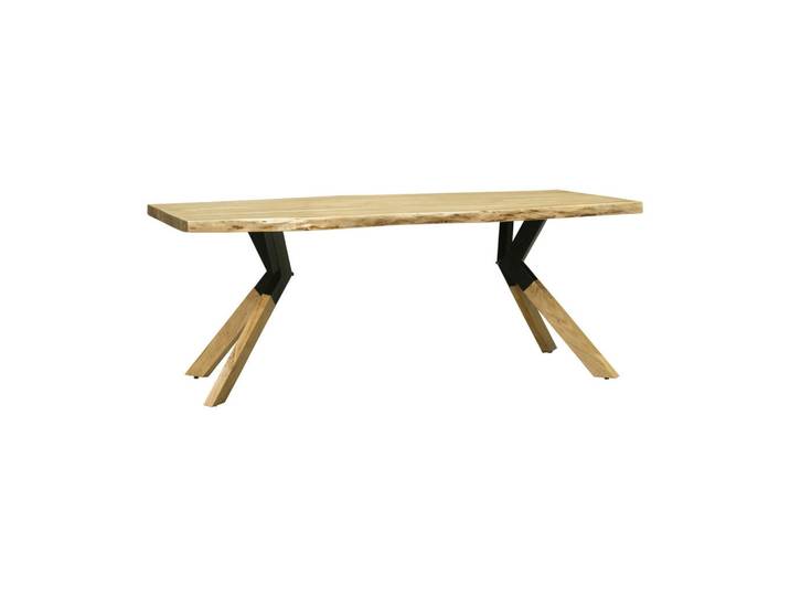 Landscape Esstisch, Natur, Holz, Metall, Akazie, massiv, rechteckig, Stativgestell, 100x76x200 cm, Esszimmer, Tische, Esstische, Baumkantentische