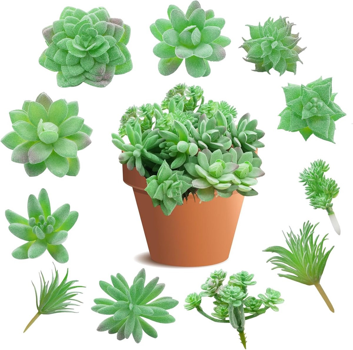 Set van 11 geassorteerde kunstsucculenten voor decoratie van bureau of eettafel