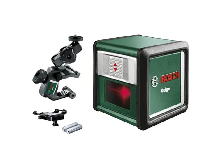 Bosch Home and Garden laser lignes Quigo avec pince universelle MM 2 (alignement facile et précis avec positionnement flexible de l’outil grâce à la pince\, livré dans un carton)