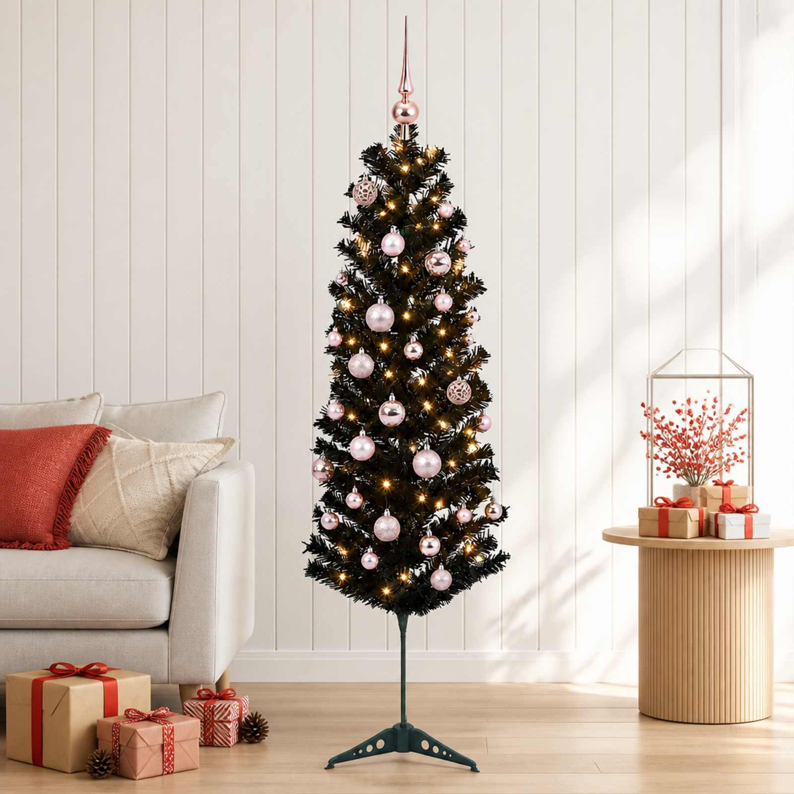 Syfax Kunstkerstboom met kerstballen, smal, 150 cm
