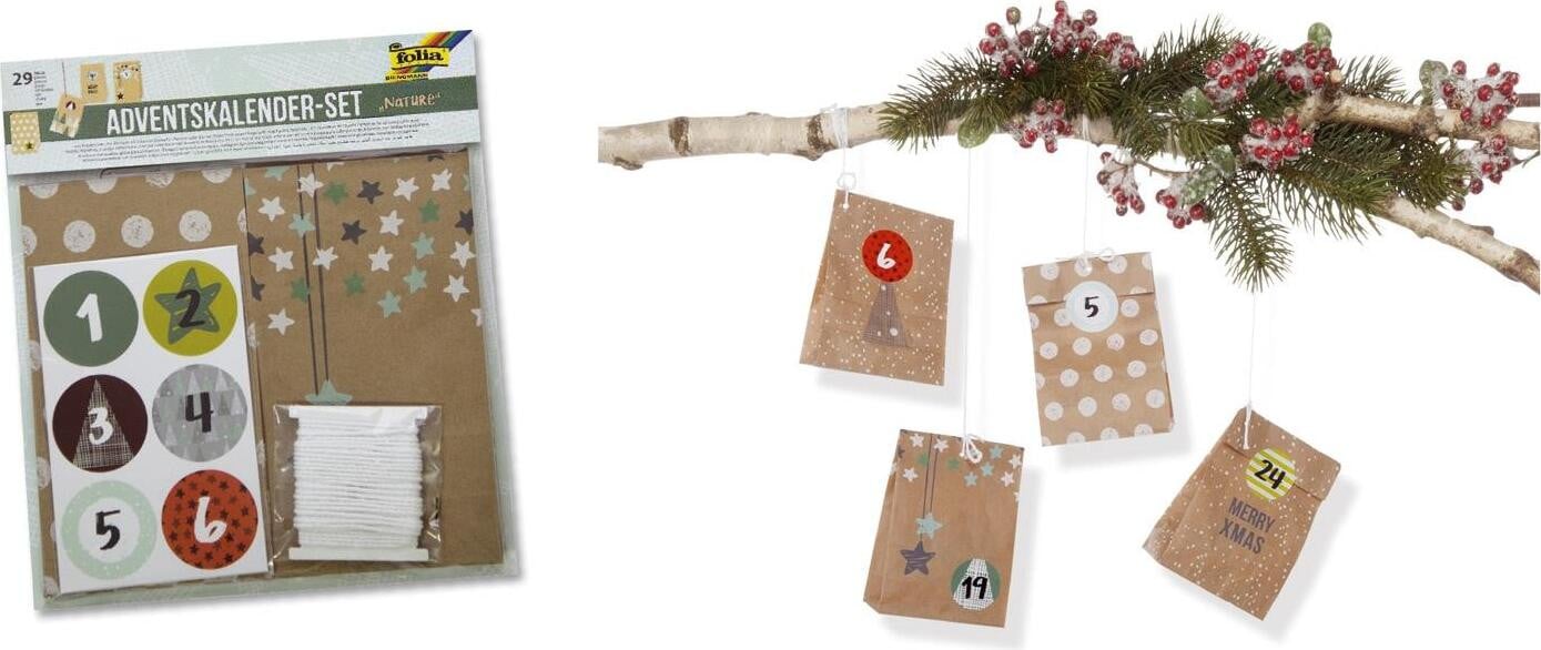Folia 9396 Adventskalender Bastelset Nature met 24 zakjes