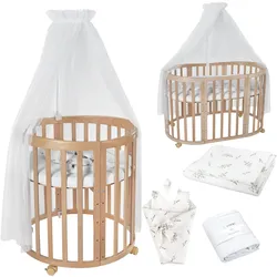 BABYBETT NATUR OVAL 7in1 mit Matratze und Himmelset
