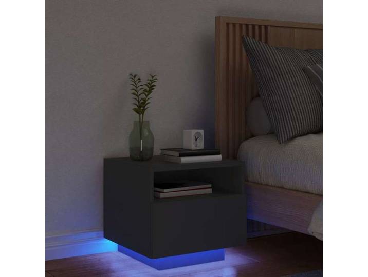 Table de Chevet avec Lumières LED Armoire de Nuit avec Rangement Table de Nuit Meuble de Chambre Moderne Chêne 836800