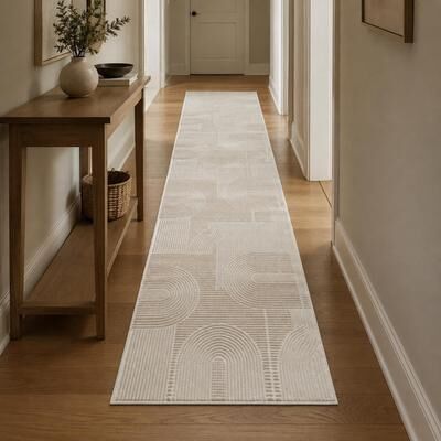 Well Woven Lafayette Arc Textured Curved Lines Area Rug, Beige Cream Tonal Neutral