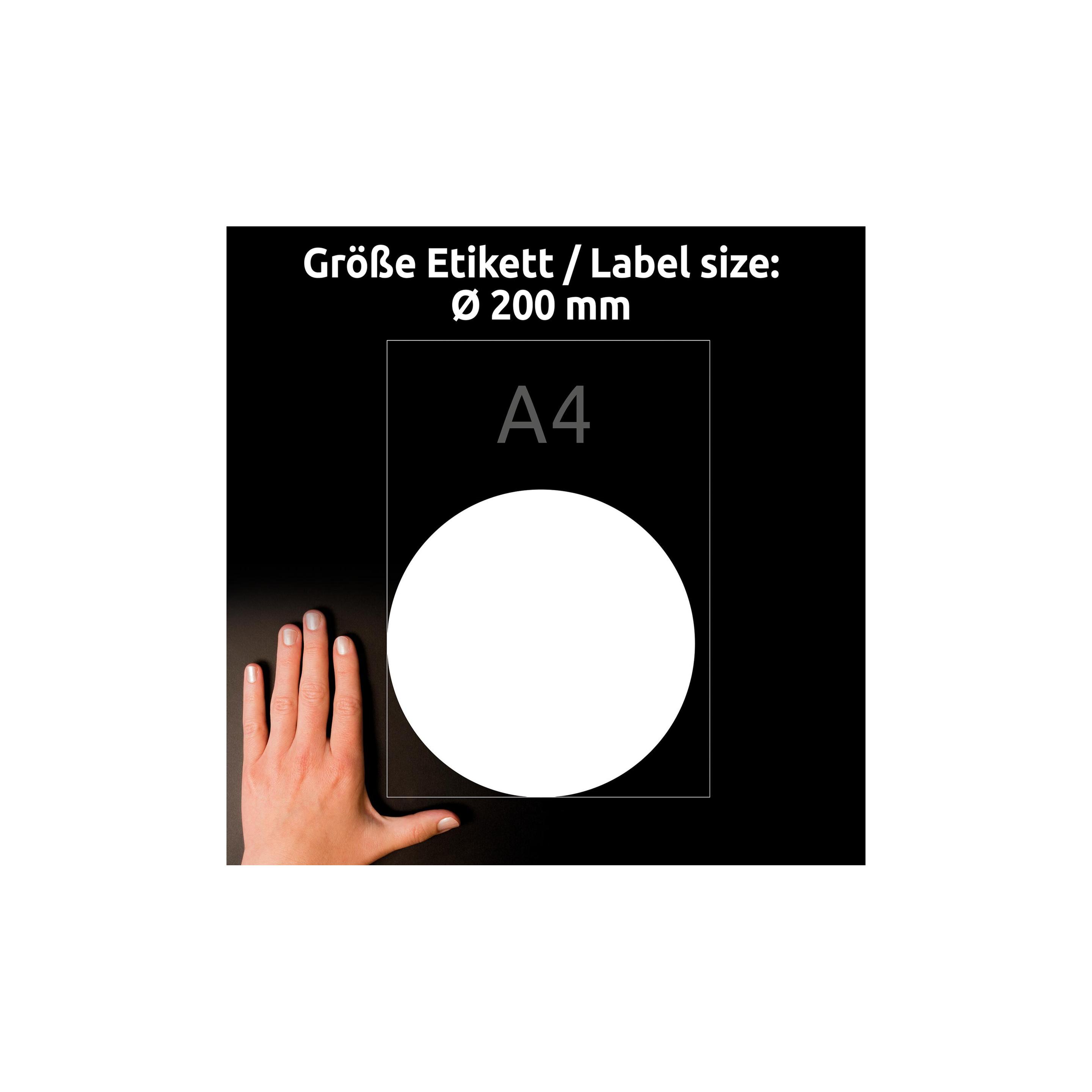 Avery Zweck Form Backglass-Etiketten, Durchm.: 200 mm, weiss Folienetikett für Laserdrucker, ablösbar (L9003-10)