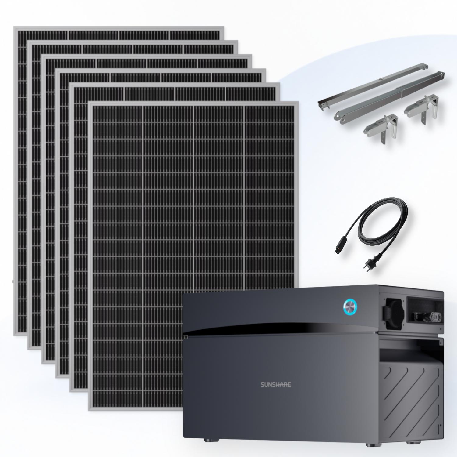 Sunshare RAY Lite Balkonkraftwerk 1200 Wp mit GLORY Speicher 2,0 kWh und Geländerhalterung