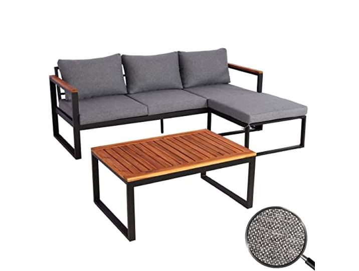 Mendler Garten-Garnitur HWC-L26b Aluminium - dunkelgrau
