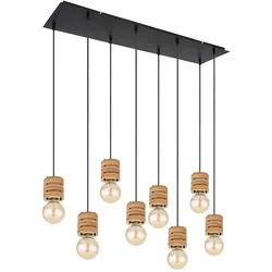 Esstischlampe hängend Holz Pendelleuchte Esstisch Holz Holzlampen Decke hängend, Metall MDF schwarz, 8x E27 Fassung, LxBxH 98 x 24 x 120 cm