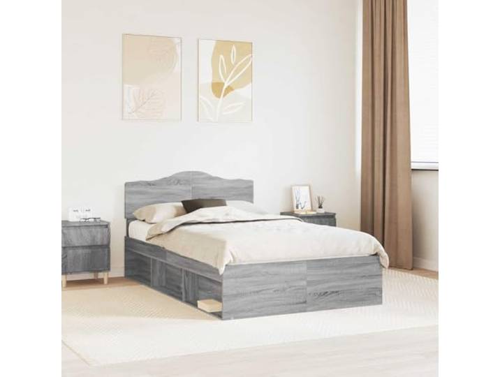 Modernes Massivholz Bettgestell Schlankes Design 135 x 190 cm Grau Bettgestell Graues Sonoma 135x190 cm Massives Kiefernholz mit Lattenrost Stabil Bettrahmen Doppelbett