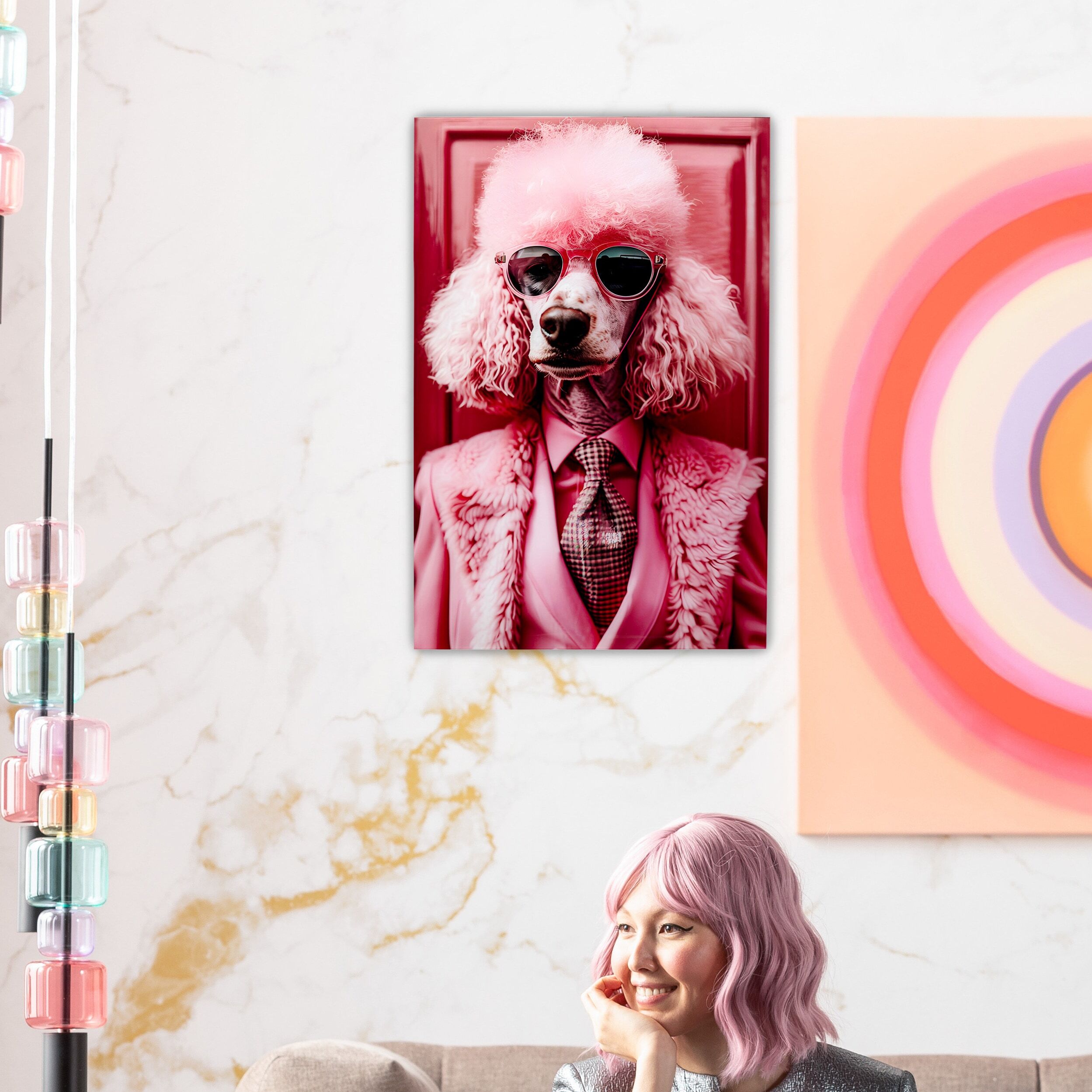 Glasbild KARE DESIGN "Pink Poodle 50x40cm", farbe bild(er): rosa, B:40cm H:50cm T:0,4cm, ABS-Kunststoff, Glas, Polypropylen, Bilder, Glasbild farbe bild(er): rosa B/H/T: 40cm x 50cm x 0,4cm, Hochformat