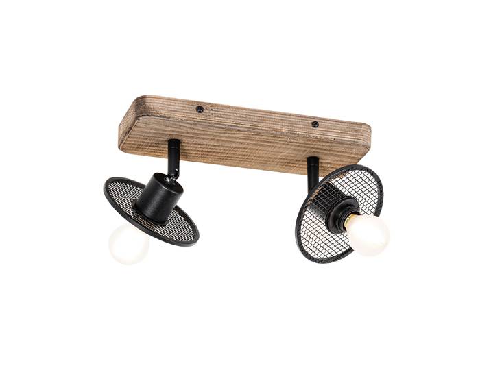 Spot de plafond industriel noir avec bois 2 lumières - Jasmine