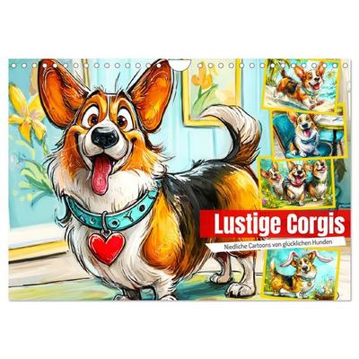 Lustige Corgis. Niedliche Cartoons von glücklichen Hunden (Wandkalender 2026 DIN A4 quer), CALVENDO Monatskalender