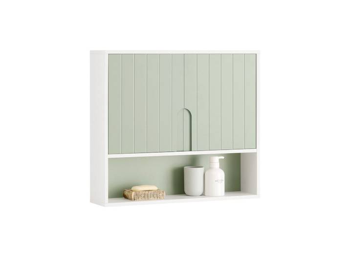 SoBuy Hängeschrank Grün, Grün, Weiß, Holzwerkstoff, 60x54x15 cm, Badezimmer, Badezimmerschränke, Hängeschränke