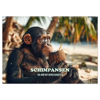 Schimpansen - Ein Jahr mit Menschenaffen. (Wandkalender 2027 DIN A2 quer), CALVENDO Monatskalender