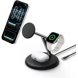Belkin UltraCharge Qi2 25 Watt 3-in-1 Ladestation (25 W), Wireless Charger, Schwarz