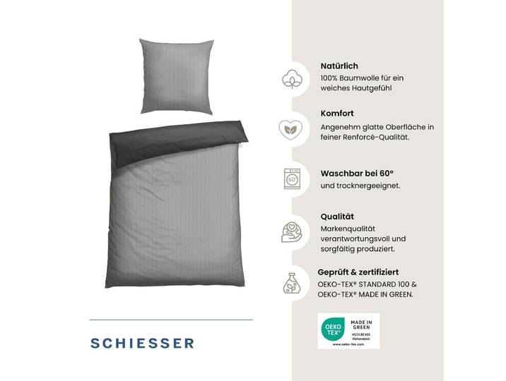 Bettwäsche SCHIESSER Silva in einem simplen Minimaldessin in angesagter Strickoptik , grau, B/L: 155cm x 220cm, 1 Stk., 1 Stk., Renforcé, B/L: 80cm, 2 Stk., Renforcé, Obermaterial: 100% Baumwolle, Bettwäsche, Bettwäsche, OEKO-TEX MADE IN GREEN