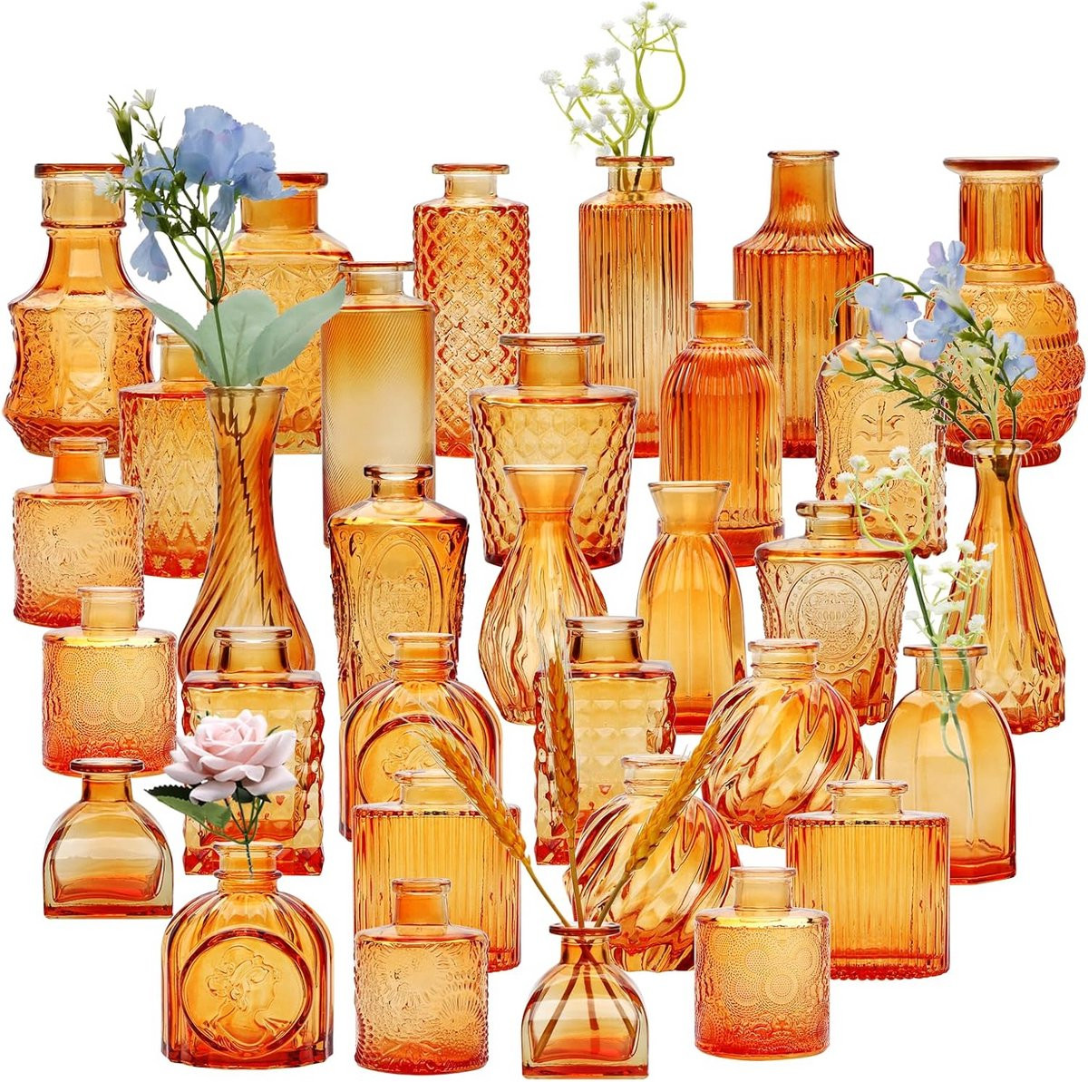 Set van 32 kleine vintage glazen vaasjes voor bloemen en decoratie