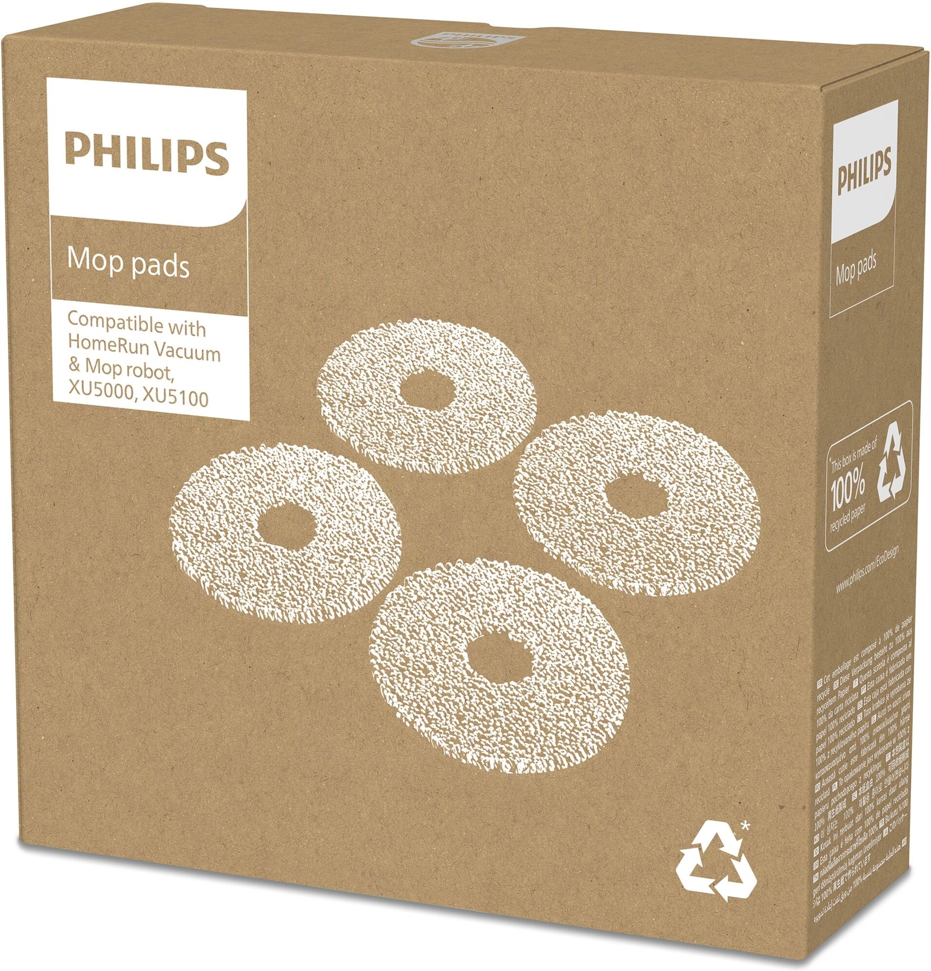 Philips Wischbezug "HomeRun XV1452/10 Ersatzwischtücher", grau, B:13,5cm H:1,2mm L:13,5cm, Putztücher, für HomeRun Roboter 5000 Series, Wischbezug grau Einheitsgröße