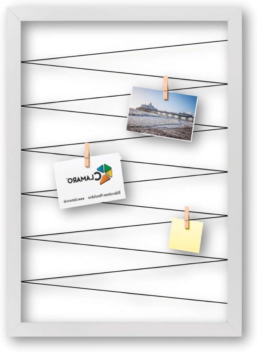 Collage Fotohouder Mat Wit met Houten Klemmen - 70 x 90 cm