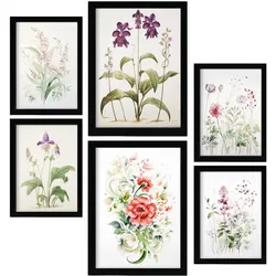 POSTER Set Mit 6 Orchideen & Nelken A3 & A4 Schwarzer Rahmen