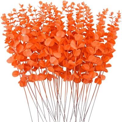 Discount Dollar Deals Artificial Plants Eucalyptus, Leaves For Christmas Home Wedding, Wall Wreaths Decoration DIY Gift orange 10pcs