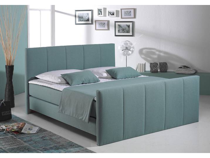 Boxspringbett, Strukturstoff, Petrol, 188×216 cm, 2 Matratzen, H3, Klassisch, Home-affaire