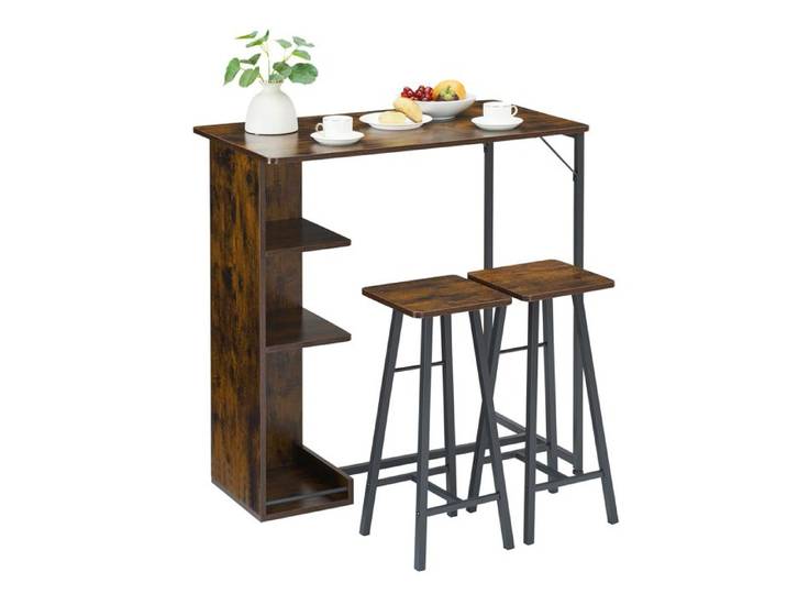 Ensemble de table de bar et 2 chaises - Ensemble de 1 Table + 2 Tabouret Haut de Bar - chaises hautes pour table bar cuisine Marron