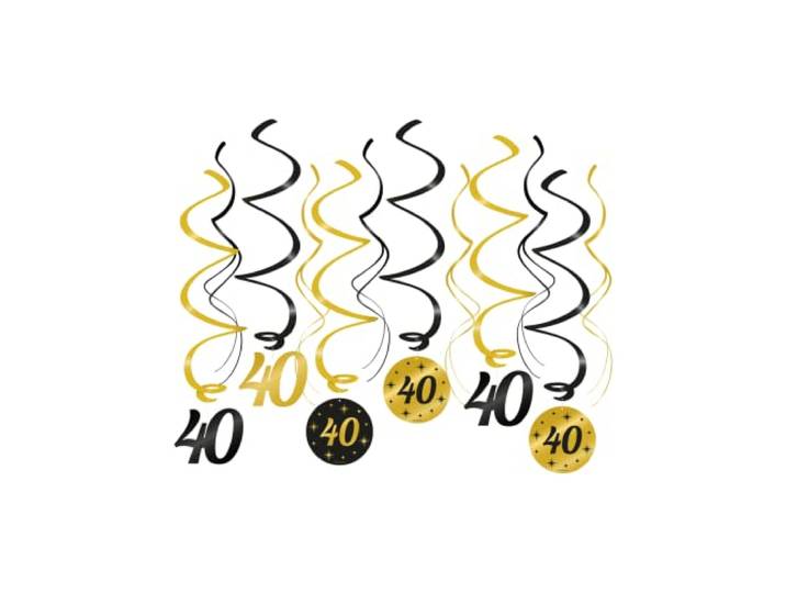 PD-Party - 40e verjaardag plafondspiralen/swirls- verjaardagsdecoratie - jubileumdecoratie - zwartgouden decoratie - 40e verjaardagsfeestdecoratie - verjaardagsdecoratie