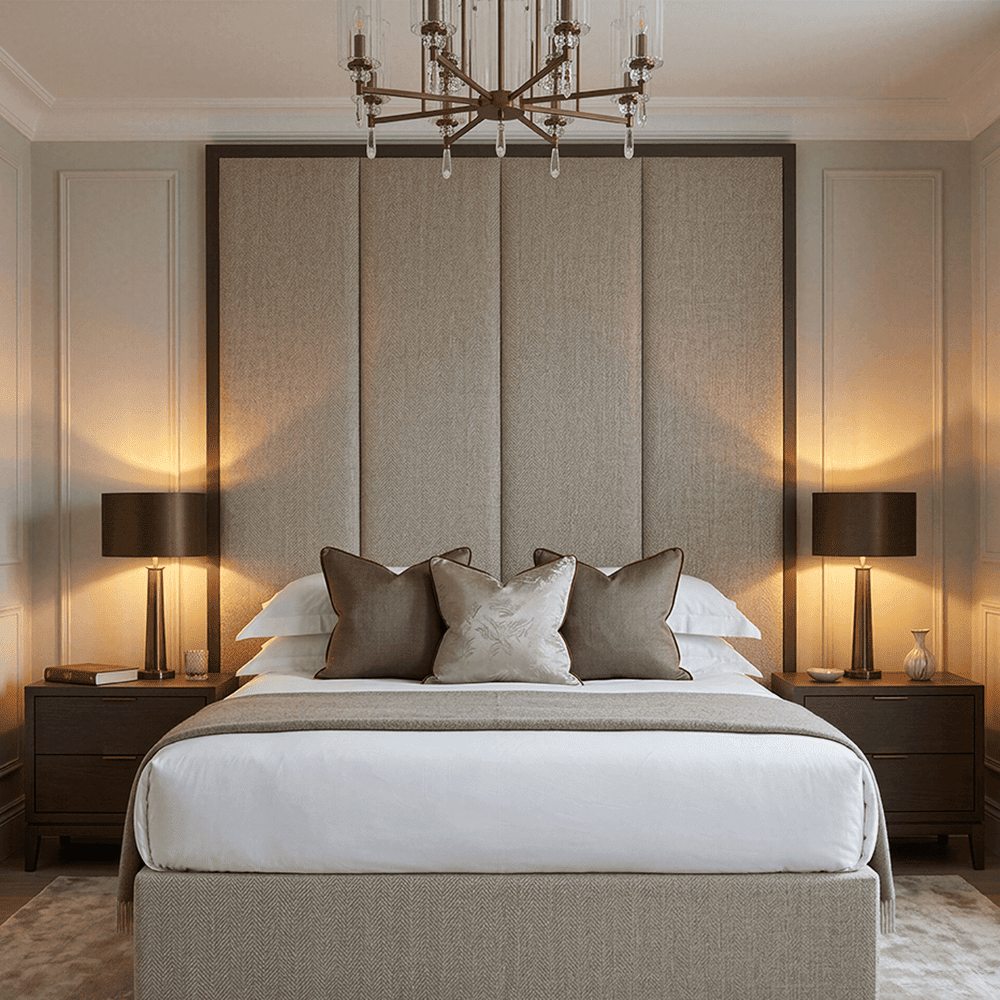 Harrington Pumice Woven Channelled Headboard with Dark Taupe Frame, Double