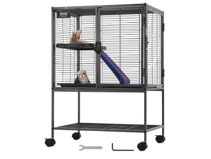 VEVOR Metalen frettenkooi met wielen, 865 mm, 2 niveaus, met helling en dienblad voor ratten, hamsters, cavia's, chinchilla, eekhoorns, egels, konijnen