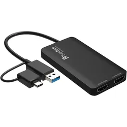 FeinTech CX200 USB HDMI Adapter 2 Displays (USB-A, USB-C), Dockingstation + USB Hub, Schwarz