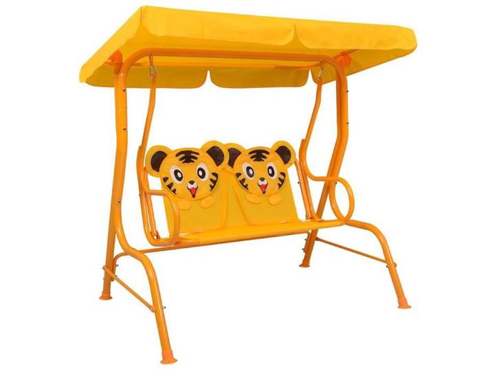 Balancelle pour enfants - - Jaune - Cadre en acier - Auvent pare-soleil