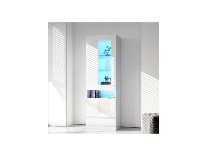Vitrine armoire 50x40x180 cm avec 2 portes et étagères en verre de rangement LED MDF brillant blanc