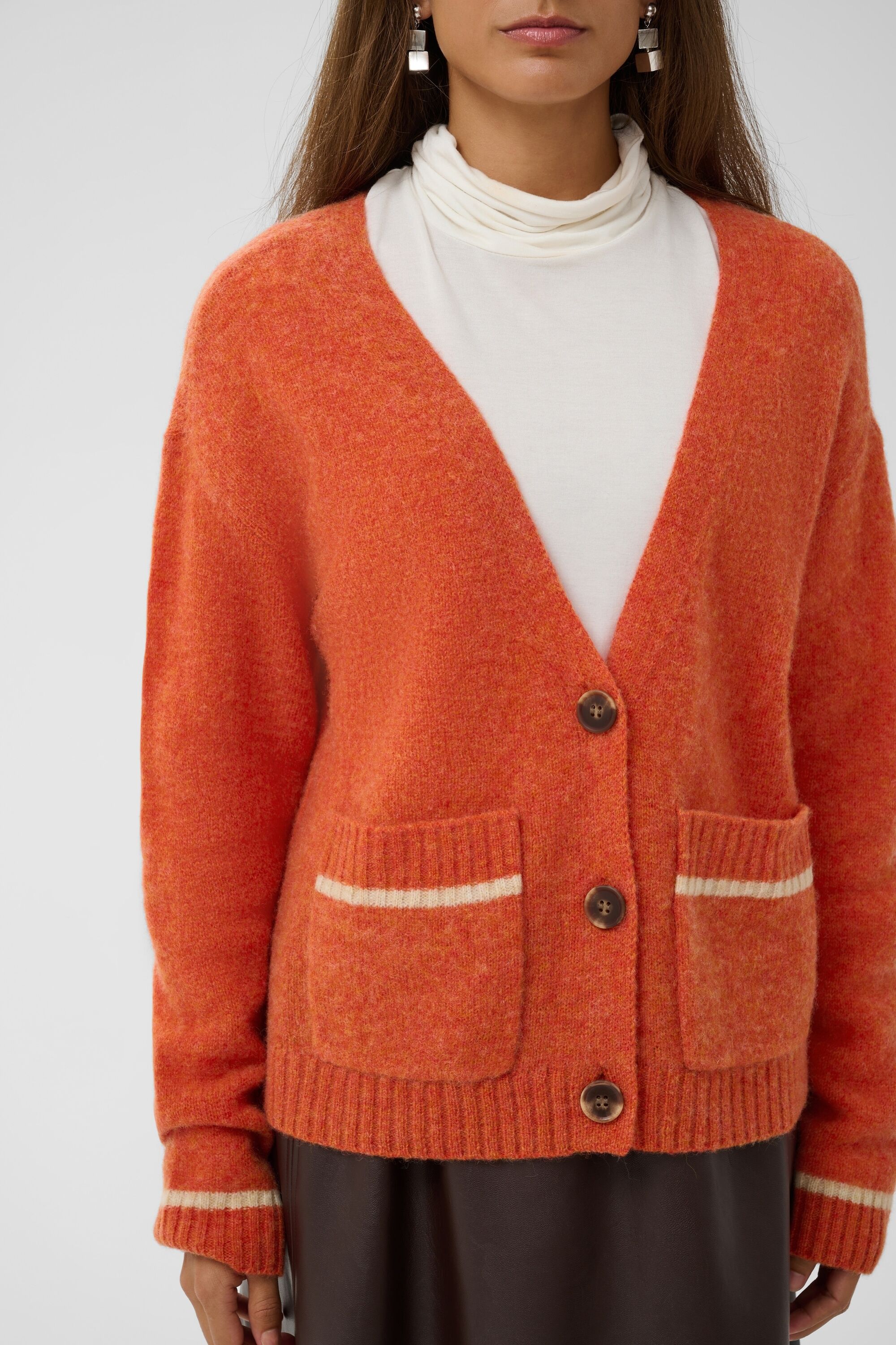 Strickpullover CULTURE "Damen Strickpullover CUnova", Damen, Gr. XL, orange (mecca orange melange), Obermaterial: 100% Wolle WO., Pullover Strickpullover