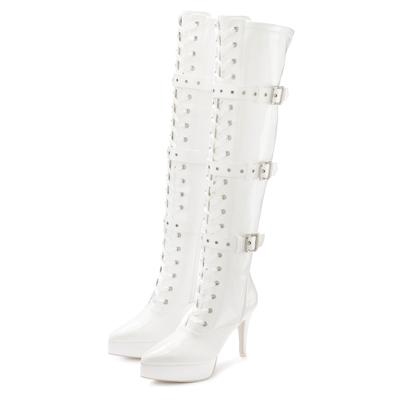 Overkneestiefel "High-Heel-Stiefelette mit Plateau", Damen, Gr. 39, weiß, Lacklederimitat, LASCANA BELLE AFFAIRE, glänzend, unifarben, Schuhe Reißverschlussstiefel High Heel Stiefel Overknee-Stiefel Schnürstiefel, erotische Lack-Optik, mit...