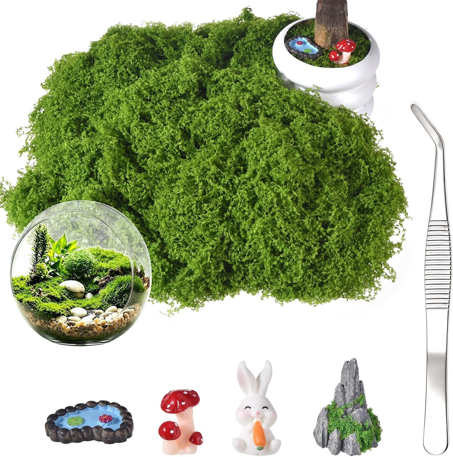 Lichtgroene kunstmos voor decoratie inclusief pincet, 200g