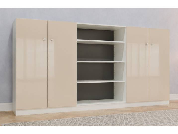 Büro Highboard nach Maß - RAL 1015 Hellelfenbein - 133x260x45cm - Individuell konfigurieren