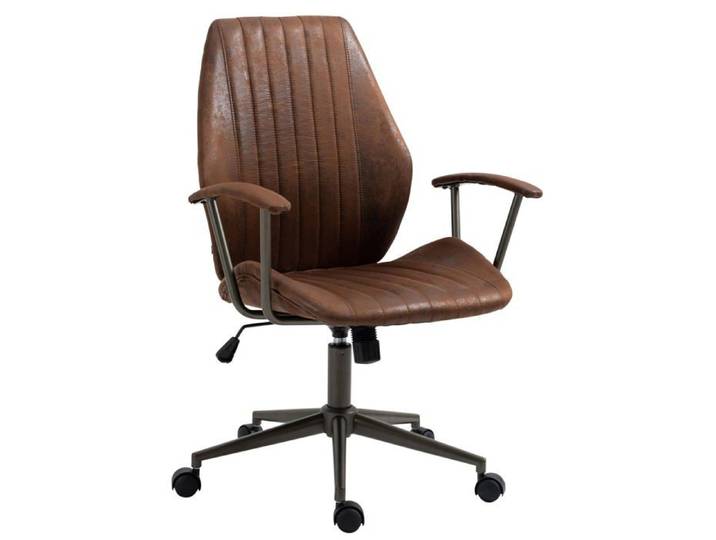 Fauteuil de bureau industriel vintage sur roulettes avec accoudoirs en synthetique marron vieilli pivotant BUR10689