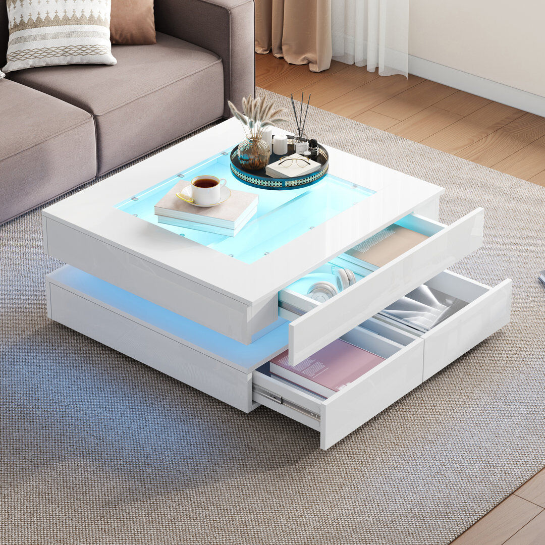 Canora Grey Coffee Table with Storage White 35cm H X 70cm W X 70cm D