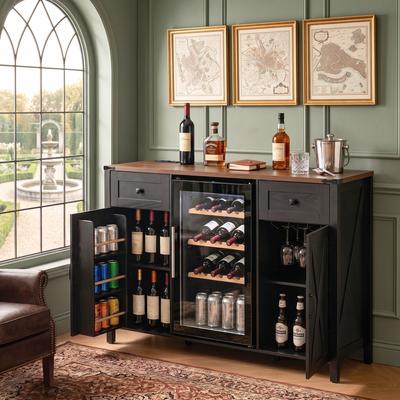 Cusp Barn "53.2"" Farmhouse Fridge Cabinet with Power Outlet, Coffee Bar Cabinet with Storage, Fluted Buffet Sideboard for Living Room"