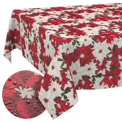 Weihnachtstischdecke Textil Tischdecke Tischwäsche abwaschbar Tischtuch Baumwolle Polyester Christmas Flower - Rund 120 cm, Schnittkante
