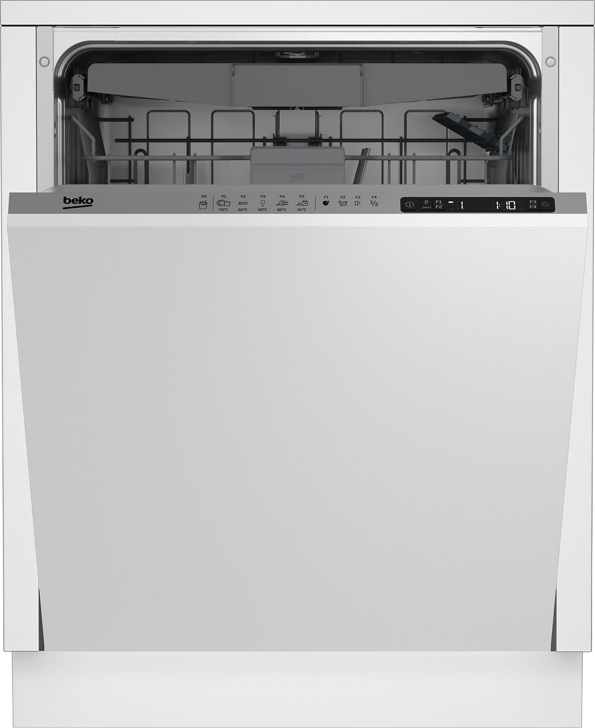 Beko BDIN25323, Voll integriert, Standardgröße (60 cm), Weiß, LED, 4 Korb/Körbe, Edelstahl