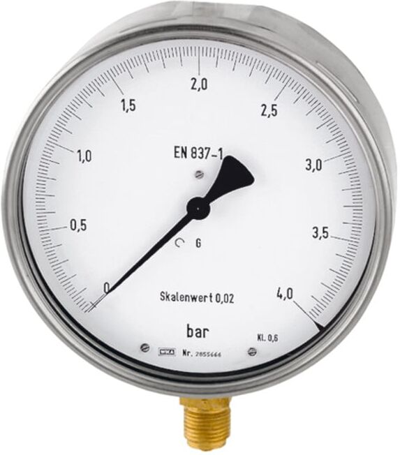 Riegler Feinmessmanometer, G 1/2 radial bas, 0 - 16,0 bar, Ø 160, 1166 (1166)