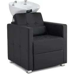Barberpub Friseurstuhl mit Waschbecken, Friseurwaschbecken aus Keramik Verstellbar, Rückwärtswaschsessel Friseurwaschsessel für SPA Salon, Friseur Waschplatz 8010