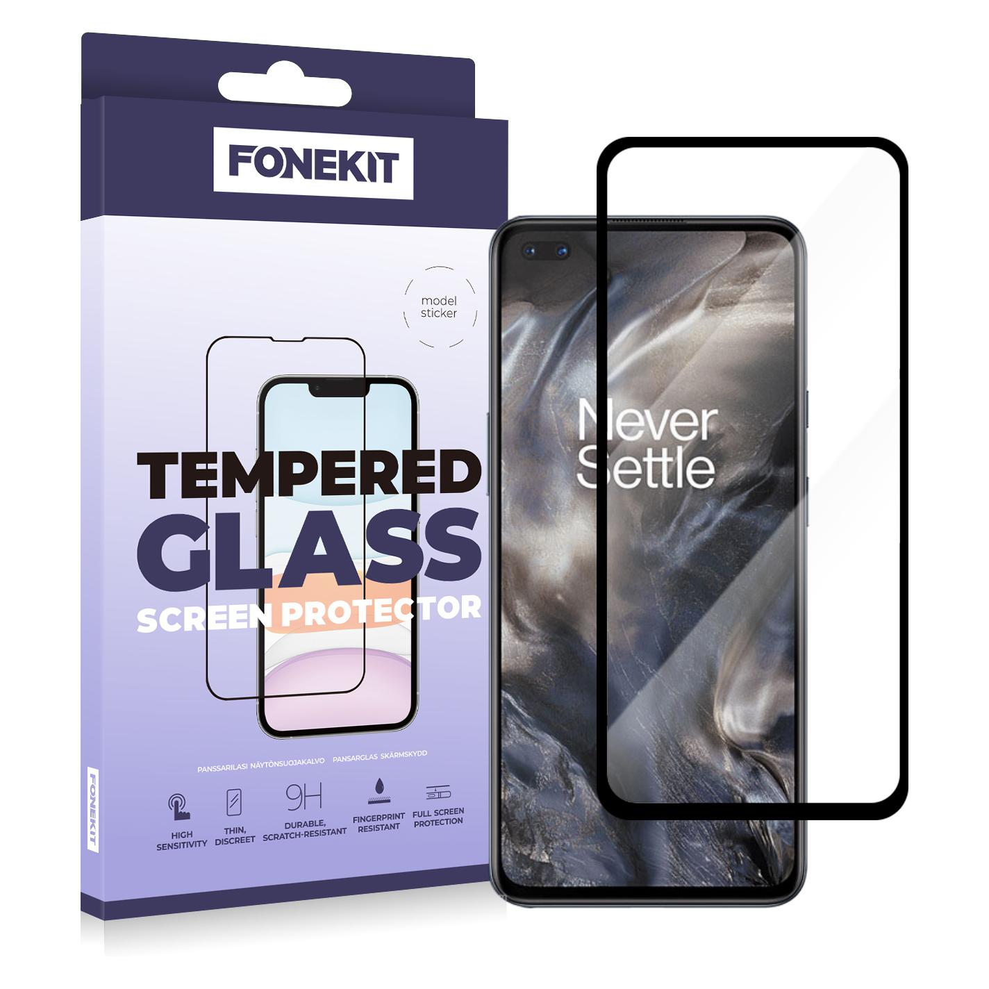 FoneKit Full Cover -panssarilasi, OnePlus Nord / Nord 2 / Nord 2T (OnePlus Nord, OnePlus Nord 2, OnePlus Nord 2T) (ONEPLUS NORD 2.5D FULL)