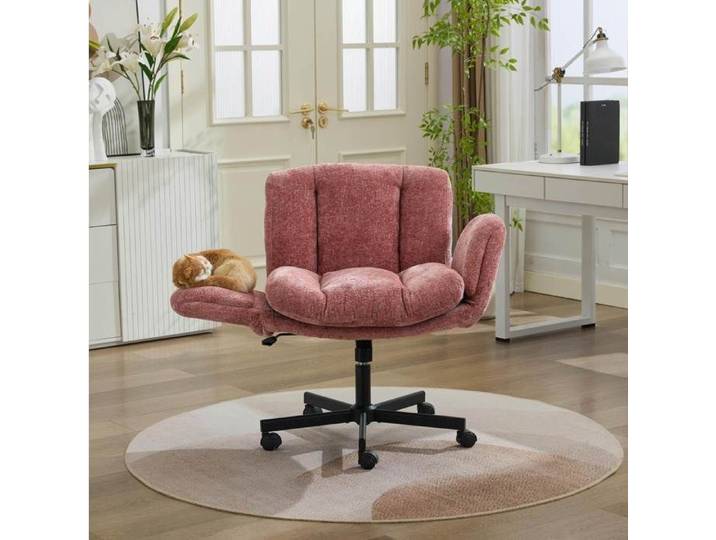 Chaise de bureau pivotante hauteur réglable - LPOSPI - accoudoirs rabattables chenille roulettes rose